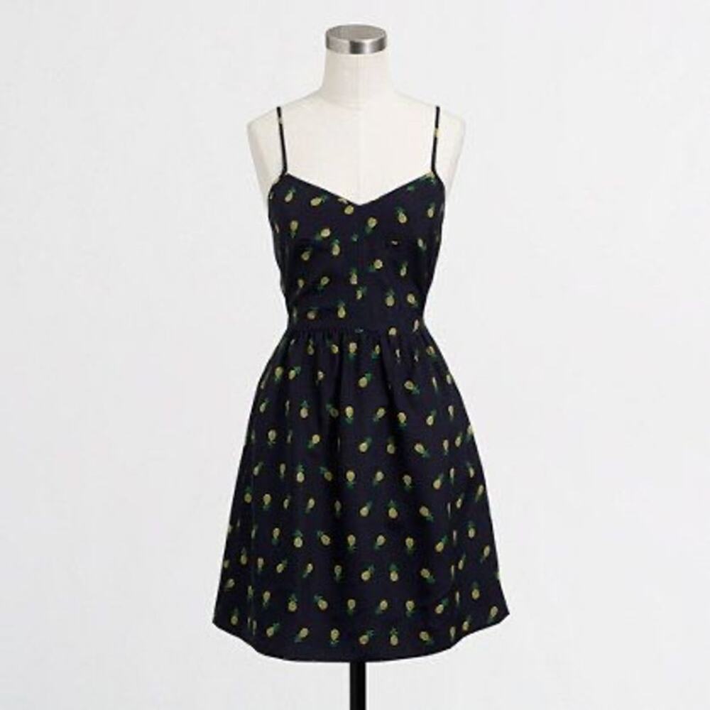 J. Crew Black Pineapple Print Spagetti Strap Dress Size 00
